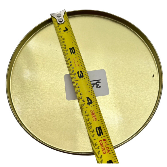 Vintage Round Gold Brown Metal Trinket Box Gift Tin Storage Ornate Leaf Pattern - Picture 5 of 6